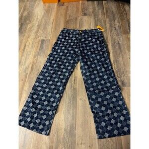 Round Two Blue Denim Straight Fit Jeans Checkered Sz 32 Inseam 28